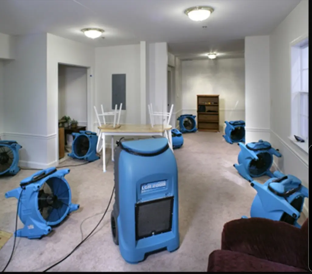 Air movers and dehumidifier setup for Water Extraction & Removal in Chicago